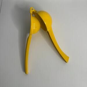 Vintage Manual Hand Squeezer Citrus Metal Yellow Lemon Lime Juicer Press Hinged